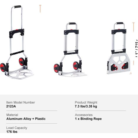 Carro plegable, capacidad de 176 lb, diseño de aluminio duradero, 176 lbs (1/2)