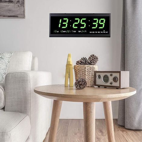 Horloge murale numérique à LED, 4819cm, avec affichage des chiffres, de la température, pour chambre, cuisine, bureau, prise européenne, verte (1/5)
