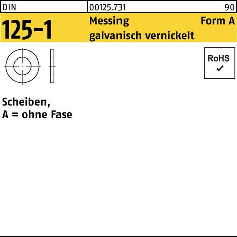 Unterlegscheibe DIN 125-1 Form A 8,4 x16 x1,6 Messing galvanisch vernickelt