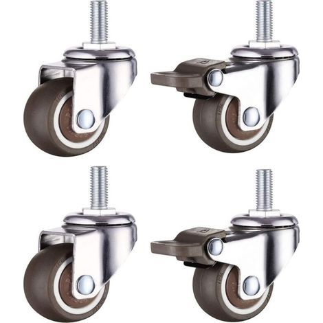Lote de 4 ruedas pequeñas para muebles - 25 mm - goma blanda TPE - M6 x 15 mm - rosca (2 piezas con freno) (25 mm) (1/5)