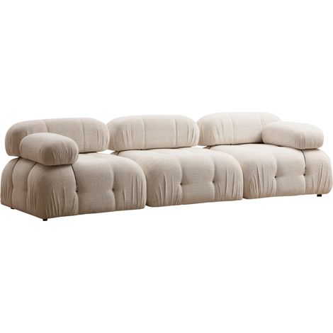 Les Tendances – Canapé droit modulable 3 places tissu haut de gamme – Dossiers et bras détachables – L 288 x P 95 x H 75 cm – Coloris crème (1/5)