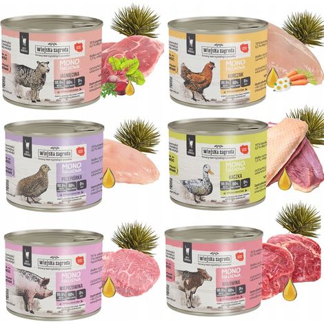WIEJSKA ZAGRODA MONO Nassfutter für Katzen, Geschmacksmischung 6 x 200 g Monoprotein