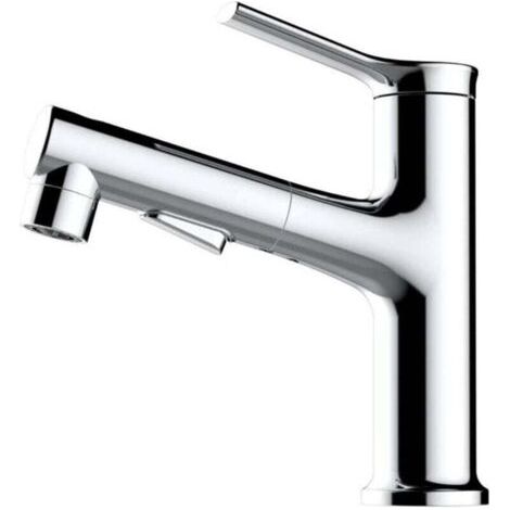 (Chrome)Robinet de salle de bain avec pulvérisateur extractible - Trois modes d'eau, robinet de salle de bain à un trou, parfait pour les salles de bain familiales et modernes (1/4)
