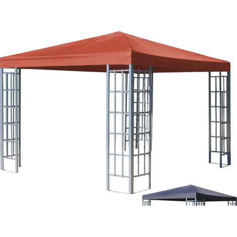 Rank Pavillon Set 3x3m Metall Garten Partyzelt Terra / Rotorange RAL 2001 mit extra Ersatzdach