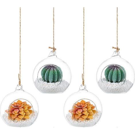 8cm Diameter 4 Pcs Hanging Glass Tealight Holder Globe Plant Terrariums Glass Orbs Succulents Garden Planters Home Decor Garden DIY Gifts (1/4)