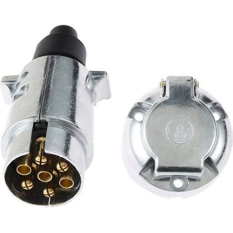 Spina per rimorchio in metallo e connettore elettrico, spina per gancio di traino femmina a 7 pin da 12 V, connettore per spina per rimorchio maschio a 7 pin, lega di alluminio impermeabile per camion (1/4)