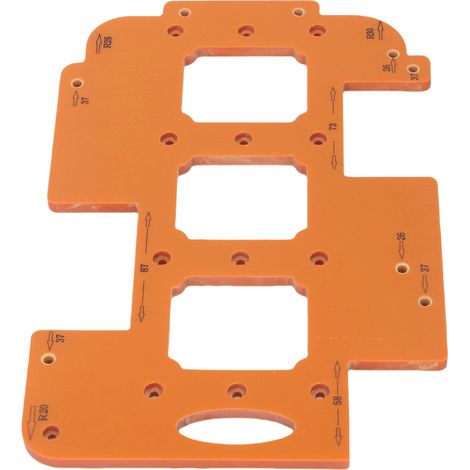 Gabarit de rainurage 3 en 1 pour perçage de trous de finition à rayons R20, R25 et R30, avec ouverture de douille de 70 x 60 mm, pour le travail du bois. (1/5)