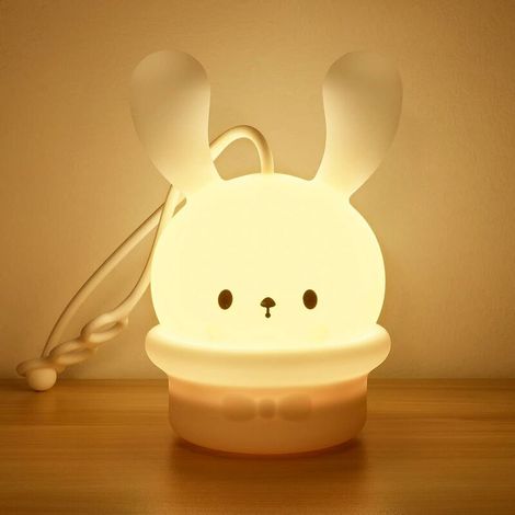 Veilleuse Enfant,Lampe de Lapin en Silicone 9 Couleurs USB Rechargeable Peut être Chronométré ,Blanc,292100mm, (1/5)