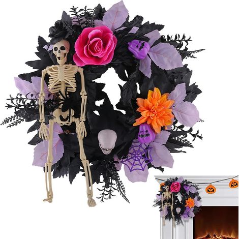 Couronne d'Halloween en forme de tête de mort, décoration de porte gothique (1/5)