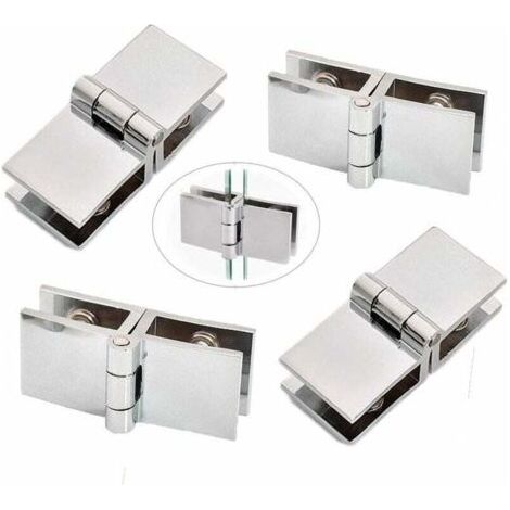 4 pièces Clip de porte verre charnière, Charnière de porte en verre en acier inoxydable, Charnière pliante en verre, Charnière De Serrage De Porte, Charnière pour Porte en Verre de Meuble de Cuisine (1/4)