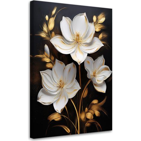 Tableau déco Fleurs de Magnolia Minimalisme doré 40x60 (1/5)