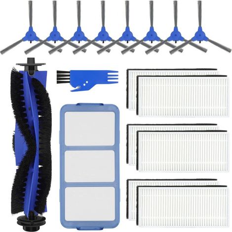 Accessoires pour aspirateur robot Eufy RoboVac 11S 30 30C 35C 15C 15T 12 : kit de pièces de rechange pour filtre, 1 brosse rotative, 6 filtres HEPA, 8 brosses latérales, 1 filtre principal et 1 brosse (1/4)