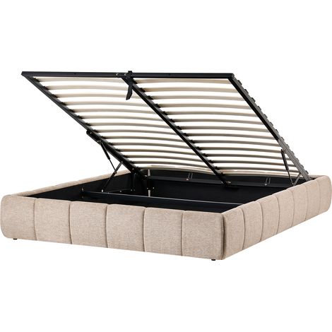 Cama moderna tapizado de tela 140 x 200 cm con almacenaje sin cabecero beige Genas