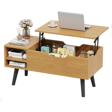 Table basse relevable bois naturel avec rangement (1/5)