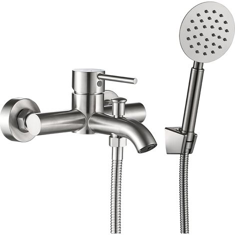 Wandmontierte Badewannenarmatur mit Duschset Silber NOIA BNK211D