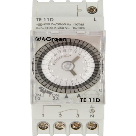 Interrupteur Horaire électromécanique Journalier à Cavaliers, Minuterie Rail DIN 2 modules, Batterie Remplaçable avec Réserve de Marche 150h, Alimentation 230V, Blanc (1/4)