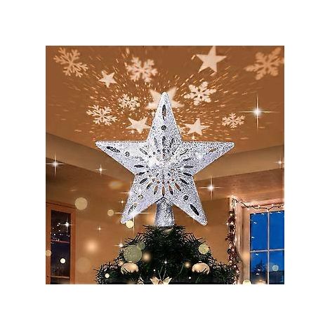 Étoile de Noël lumineuse USB de 4 m avec projecteur de flocons de neige LED, étoile de Noël rotative 2 en 1 pour décoration de Noël (1/5)