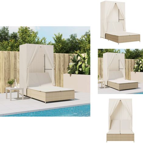 Chaise longue double avec toit et rideaux beige résine tressée - Chaises Longues Doubles - Transats - Bain De Soleil - Mobilier De Jardin - Chaises Extérieures (1/5)