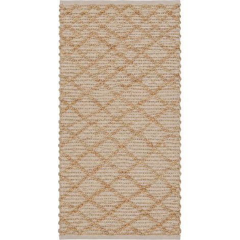Tapis de Sol rectangulaire en Jute et Coton Naturel Tissé Motif Losanges, coloris naturel - Longueur 140 x Largeur 70 cm (1/3)