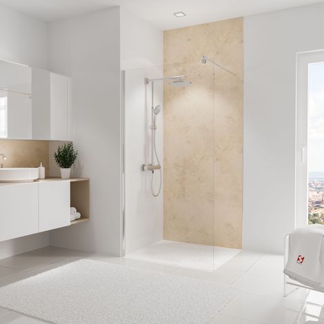 Panneau mural 100 x 255 cm Travertin, revêtement pour douche et salle de bain, DécoDesign DÉCOR, Schulte
