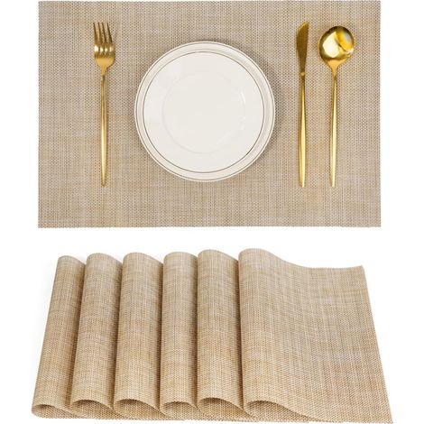 Manteles individuales - Manteles individuales de PVC antideslizantes - Resistentes al calor hasta 80 °C - Fáciles de limpiar - Para uso interior y exterior - 30 x 45 cm - 6 unidades - Beige (1/5)