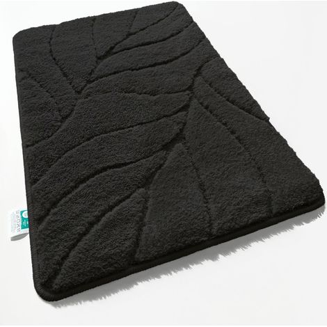Badematte Maris Flauschiger Badvorleger mit Blattstruktur Schwarz 60 x 120 cm