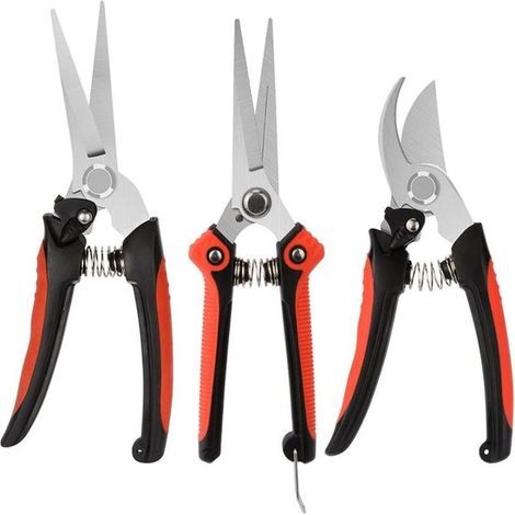 Longziming - Kit de sécateur professionnel 3 pièces – Sécateur, cisaille à fleurs et taille-haies – Verrouillage à ressort en acier inoxydable – Outils de jardin (1/5)