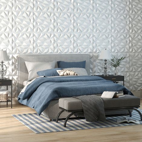 Lot de 20 Panneaux Muraux 3D Carreaux Murs en PVC avec Motifs Décoratifs en Diamant pour Peinture Panneaux Carrés Autocollants pour 5㎡ Blanc (1/3)