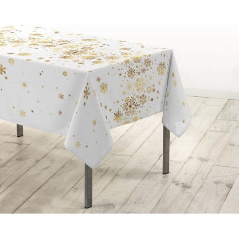 Nappe rectangulaire 150x300 antitache imprimé blanc et doré (1/4)