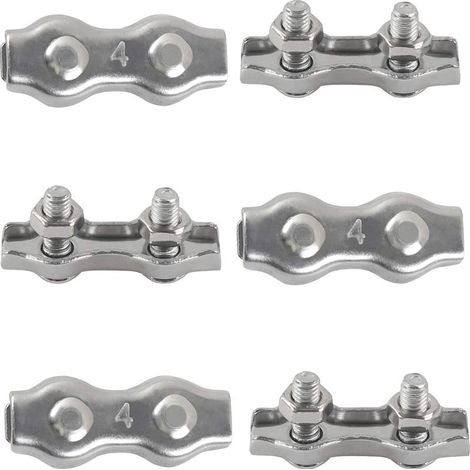 6pièces M4 Duplex Clips Serre-câbles en Acier Inoxydable 304 Pinces Duplex pour Filin pour Cordes à Linge en Câble Métallique Voiles de Soleil Suspendues Patio Fixe (1/5)