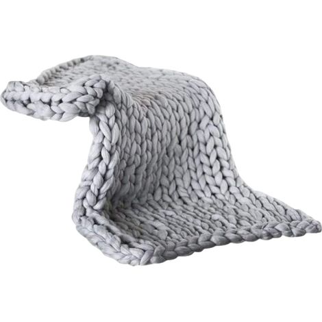 Couverture tricotée en grosse maille de laine faite main, lit pour animaux, fauteuil, canapé, très grande couverture tricotée épaisse avec accoudoirs (Gris/80 100CM) (1/5)