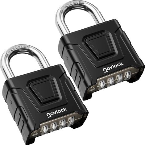 Cadenas à code extérieur robuste – étanche avec anse 8 mm résistante à la coupe – pour portails, clôtures, abris, casiers, armoires – lot de 2, noir (1/5)