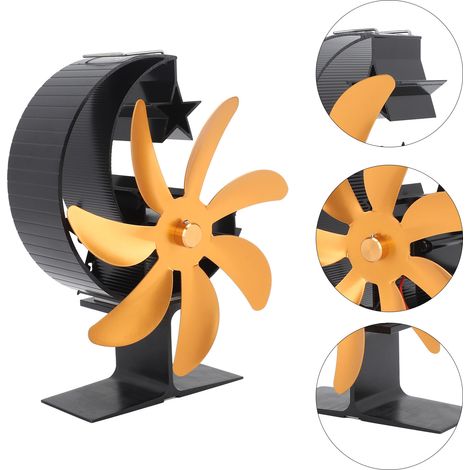 Ventilateur de poêle à bois à 7 pales, modèle Lune, fonctionnement silencieux, circulation d'air chaud, haute efficacité, accessoires pour poêle à bois, couleur or (1/5)