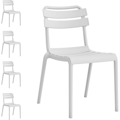 Set 4 sedie da esterno bianche impilabili in polipropilene, per giardini, ristoranti, hotel (1/2)