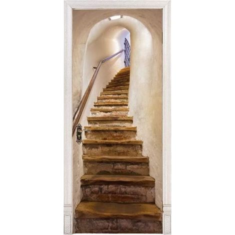 Stickers De Porte, 3D Intérieure Chambre Décoration Trompe l'oeil Vintage Sticker Muraux, Escaliers Adulte Enfant Salle Bain Poster 77 X 200Cm Auto Adhésif Art Papier Peint Peintures Autocollant (1/4)