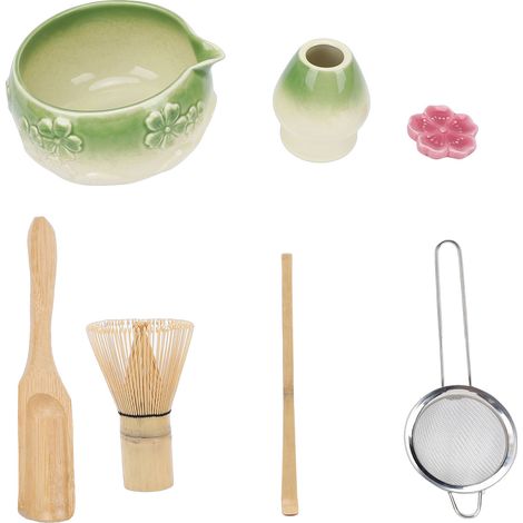 Kit à Matcha 7 Pièces Céramique Émaillée Bol Japonais Fouet Bambou Tamis Cuillère Vert Élégant Rituels Thé Traditionnel Authentique (1/5)