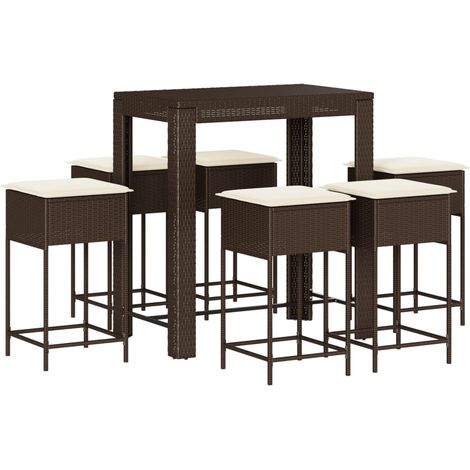 Ensemble de bar de jardin avec coussins 7 pcs Mobilier de jardin marron poly rotin (1/5)