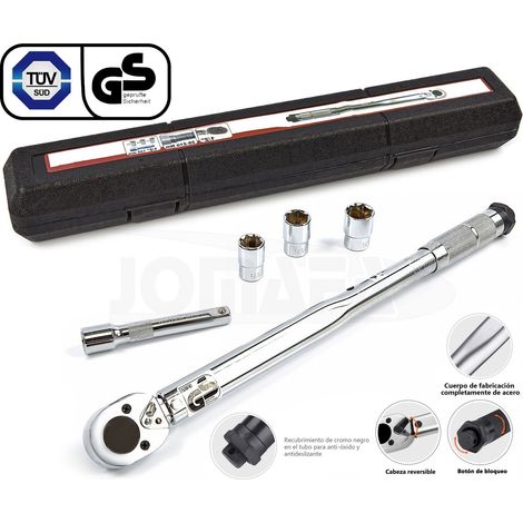 Llave Dinamometrica 1/2" Con Alargadera Y 3 Vasos 28-210 Nm Llave Apriete