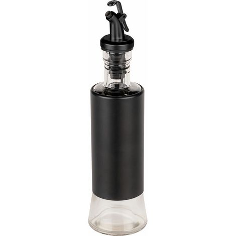 Wenko Oliera e acetiera Boga, 300 ml, beccuccio con sistema a 1 click per un dosaggio preciso, bottiglia di vetro con copribottiglia in acciaio inox e plastica, Ø 6 x 25 cm, trasparente/nero (1/5)