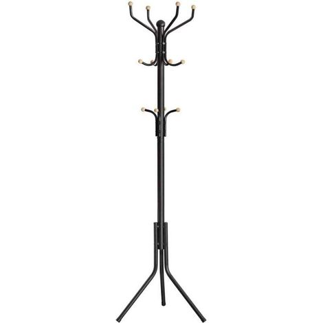 Portemanteau, Portant à Vêtement d’Entrée, en Métal, sur Pieds, 182 cm, avec 12 Crochets Arrondis, pour Vêtements, Manteaux, Chapeaux, Sacs, Noir (1/4)