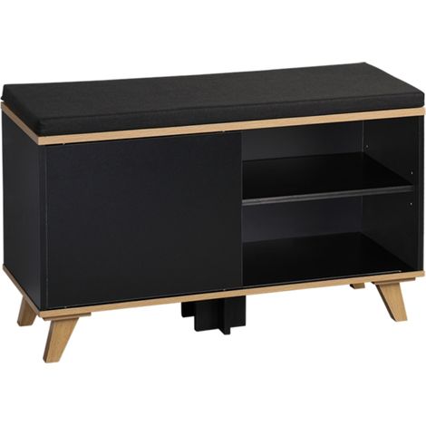 Scarpiera Nordica Living nera con seduta, 77x30h48 cm (1/5)