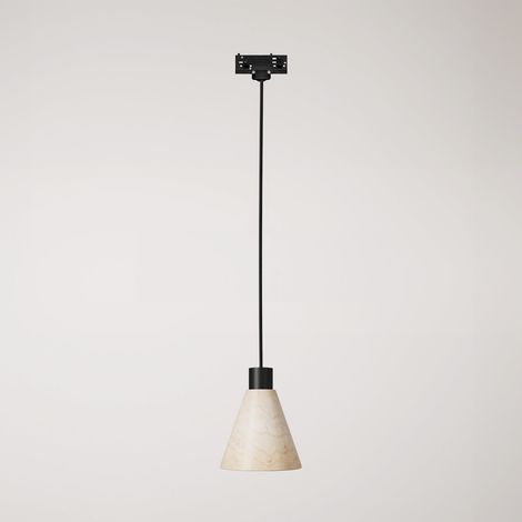 Creative Cables – Schienenpendelleuchte mit konischem Holzschirm – Leuchtmittel nicht enthalten