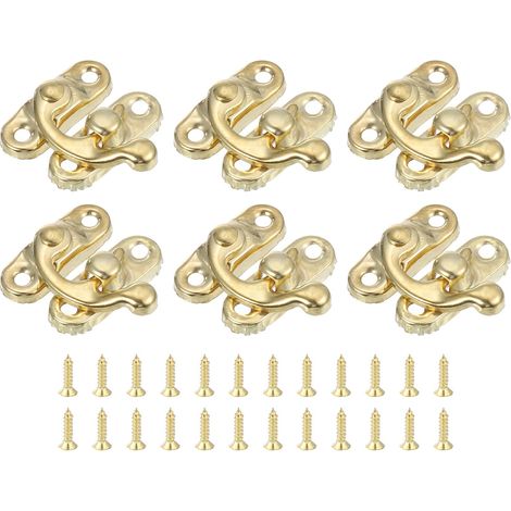 6 Pcs Verrou de Boîte Vintage, 23 x 26mm Mini Loquet de Boîte à Bras Oscillant Loquet à Crochet Gauche avec Vis pour Boîte à Bijoux Valise Boîte à Outils en Bois, Or (1/5)