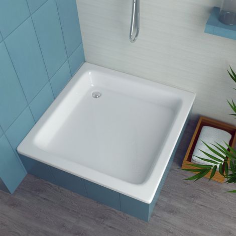 ECOLAM Receveur de douche Grawello carré 80x80 x26 cm profondeur 12 cm, base polystyrène acrylique blanc + siphon (1/5)