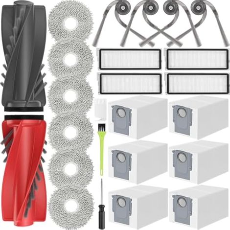Kit de pièces détachées Qrevo S5V pour Roborock Qrevo Edge S5A, Curv S5X, Curv, Edge, 5AE : 2 brosses principales, 6 sacs à poussière, 4 filtres, 6 chiffons, 4 brosses latérales