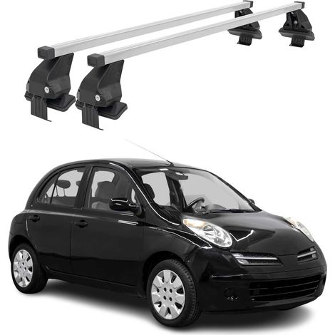 OMAC Dachträger Querträger Stahl für Nissan Micra III 2002-2010 5Tür – Abschließbar – City-Crash-getestet – DIN 75302:2019 – ISO/PAS 11154:2006 – Max. 50 kg Silber (1/5)