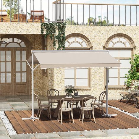 Tenda da sole Outsunny a doppia falda 3 x 3 m, retrattile manuale, inclinazione regolabile, acciaio verniciato a polvere epossidica bianca, poliestere impermeabile, resistente ai raggi UV, beige