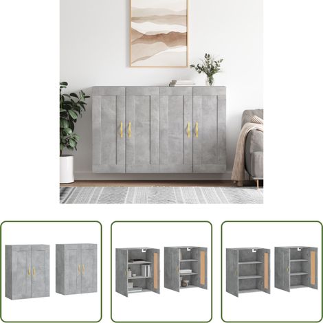 vidaXL Betonfarbe - Wandschränke 2 Stk. Betongrau Holzwerkstoff (1/5)
