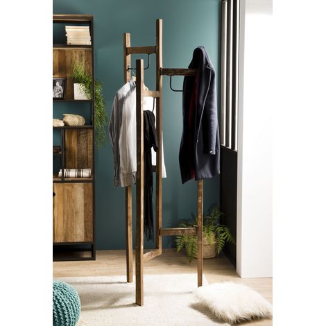 SIXTINE - Portemanteau marron 3 'ventaux' en bois de teck recyclé (1/5)
