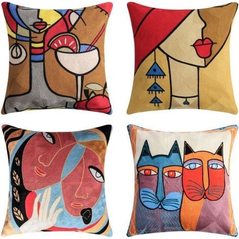 Lot de 4 housses de coussin Picasso 45x45 cm, coussin décoratif pour canapé - Parfait (1/2)